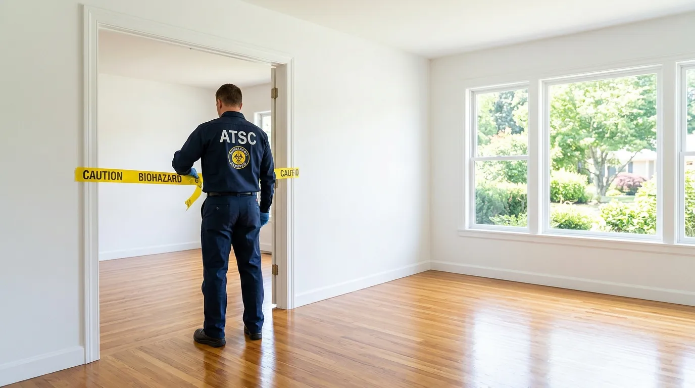 Certified biohazard cleanup crew performing Decomposition Cleanup in Amherst